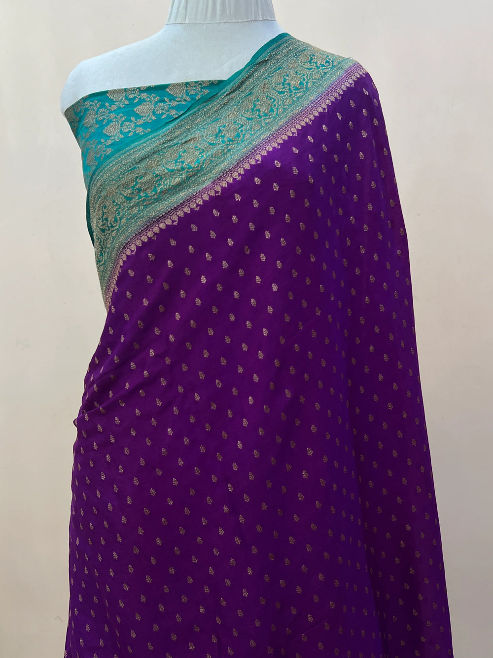Purple Pure Crepe Silk Handloom Banarasi Saree