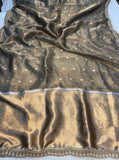 Dark Grey Banarasi Handloom Organza Tissue Silk Saree - Aura Benaras
