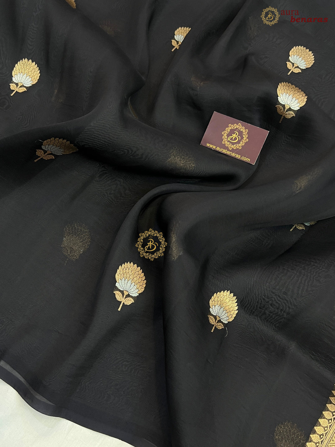 Black Kora Silk Banarasi Saree with Sona Rupa Butis