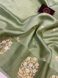 Pista Green Pure Banarasi Handloom Silk Saree - Aura Benaras