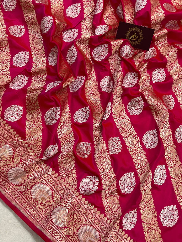 Hot Pink Pure Banarasi Handloom Katan Silk Saree - Aura Benaras