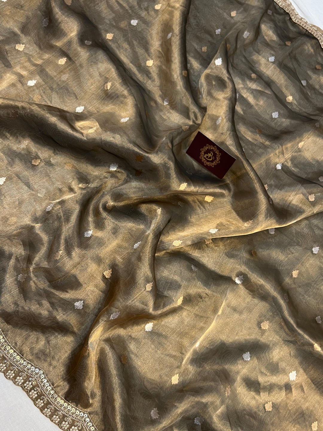 Dark Grey Banarasi Handloom Organza Tissue Silk Saree - Aura Benaras