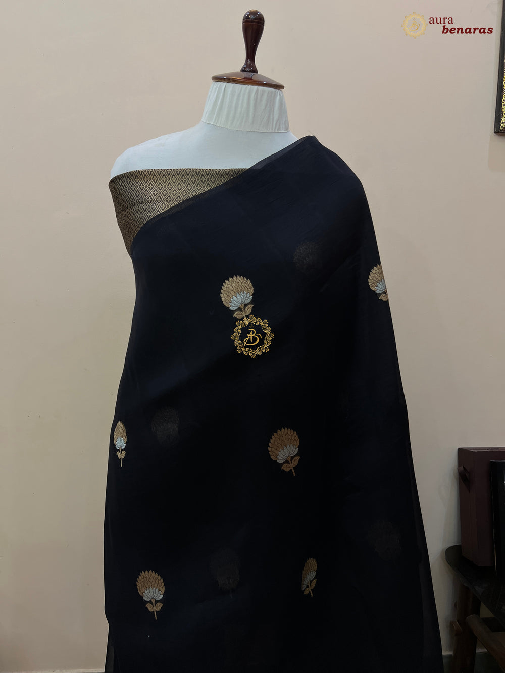 Black Kora Silk Banarasi Saree with Sona Rupa Butis