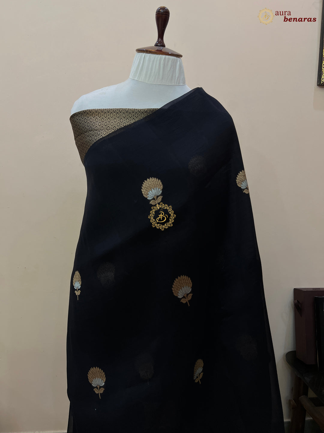 Black Kora Silk Banarasi Saree with Sona Rupa Butis