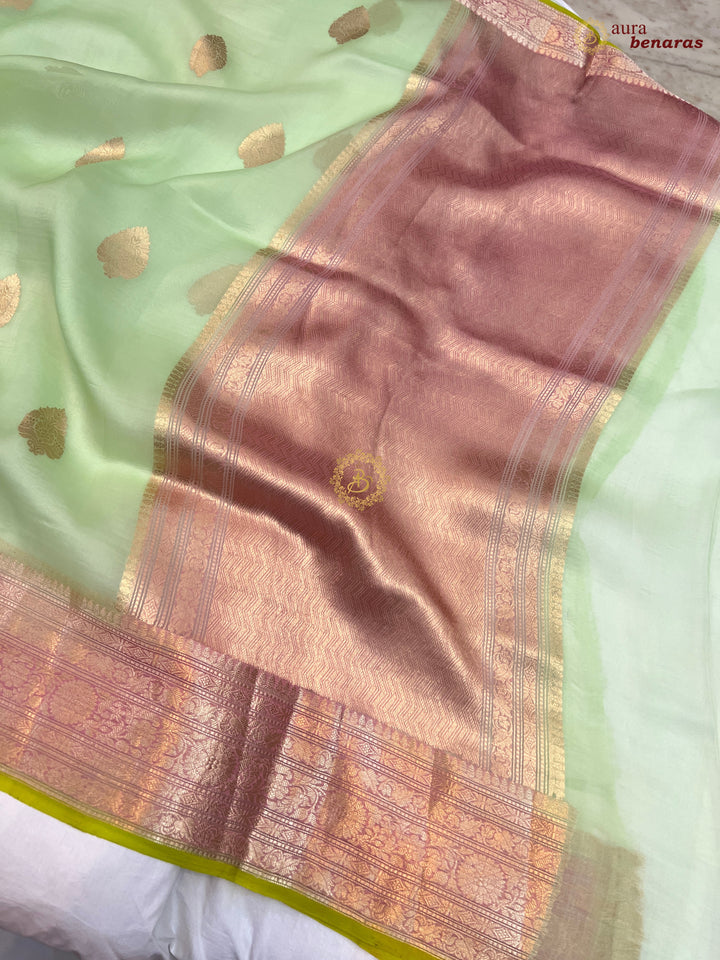 Pastel Green Kora Silk Banarasi Saree with Kadhwa Motifs