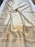 Cream Pure Banarasi Handloom Silk Saree - Aura Benaras