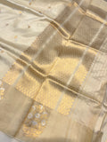 Cream Pure Banarasi Handloom Silk Saree - Aura Benaras