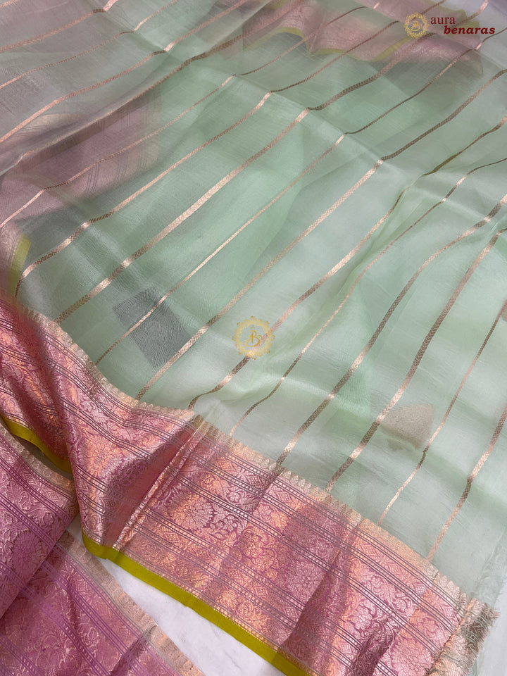 Pastel Green Kora Silk Banarasi Saree with Kadhwa Motifs