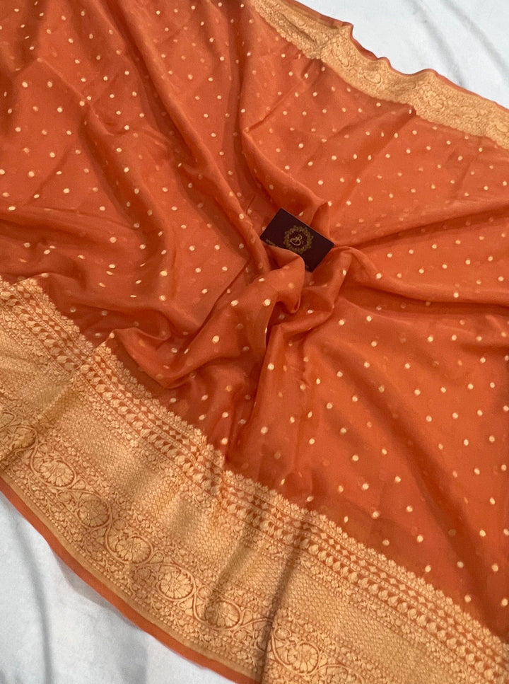 Rust Orange Handloom Pure Khaddi Georgette Silk Saree - Aura Benaras