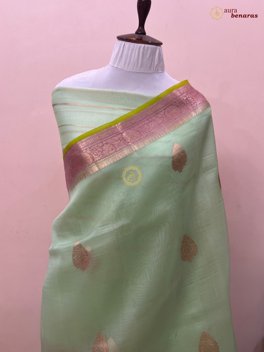 Pastel Green Kora Silk Banarasi Saree with Kadhwa Motifs