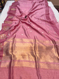 Pastel Pink Pure Banarasi Handloom Silk Saree - Aura Benaras