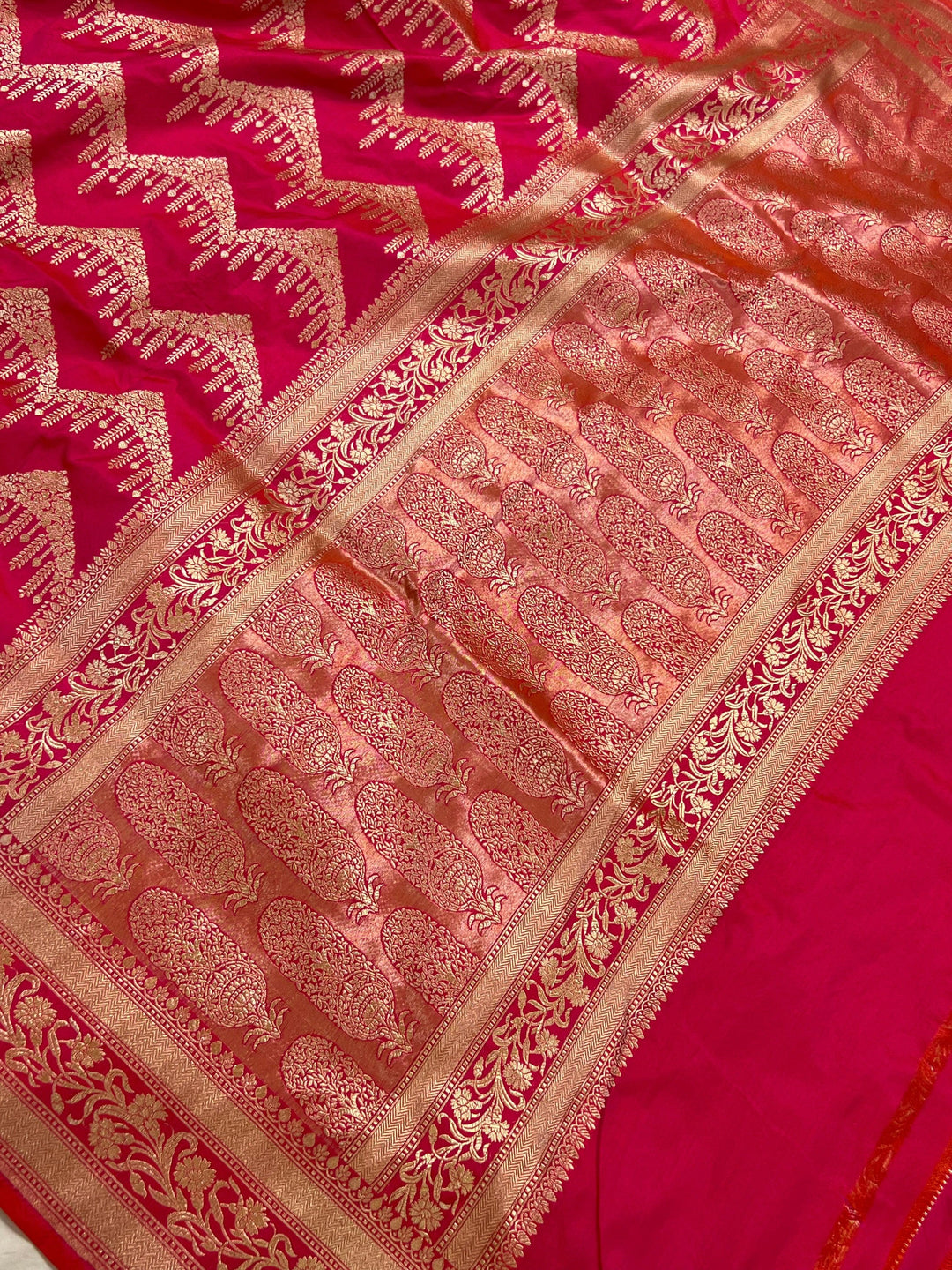 Orangish Pink Pure Banarasi Handloom Katan Silk Saree - Aura Benaras