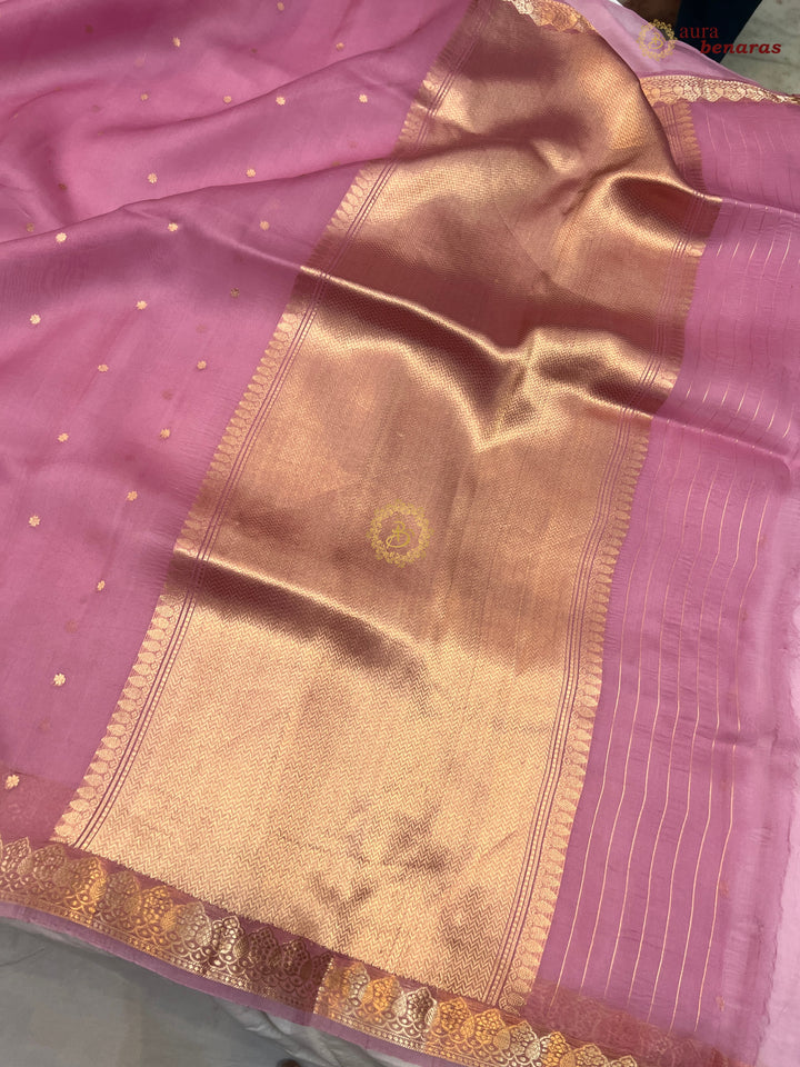 Onion Pink Banarasi Handloom Kora Silk Saree - Aura Benaras