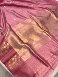 Pastel Pink Pure Banarasi Handloom Silk Saree - Aura Benaras