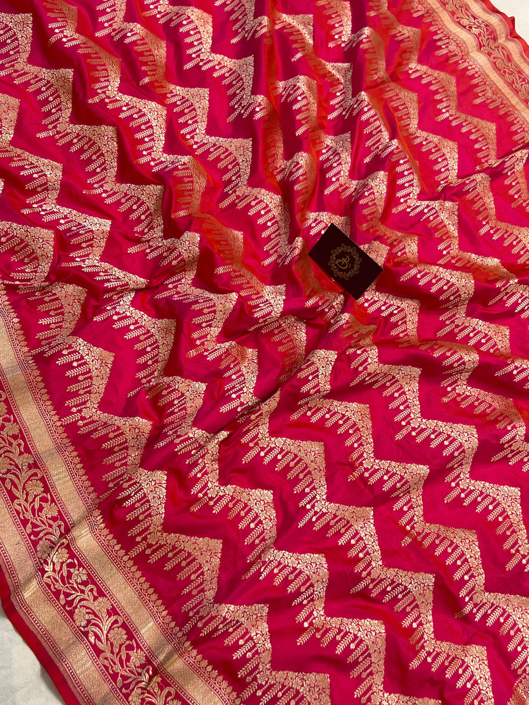 Orangish Pink Pure Banarasi Handloom Katan Silk Saree - Aura Benaras