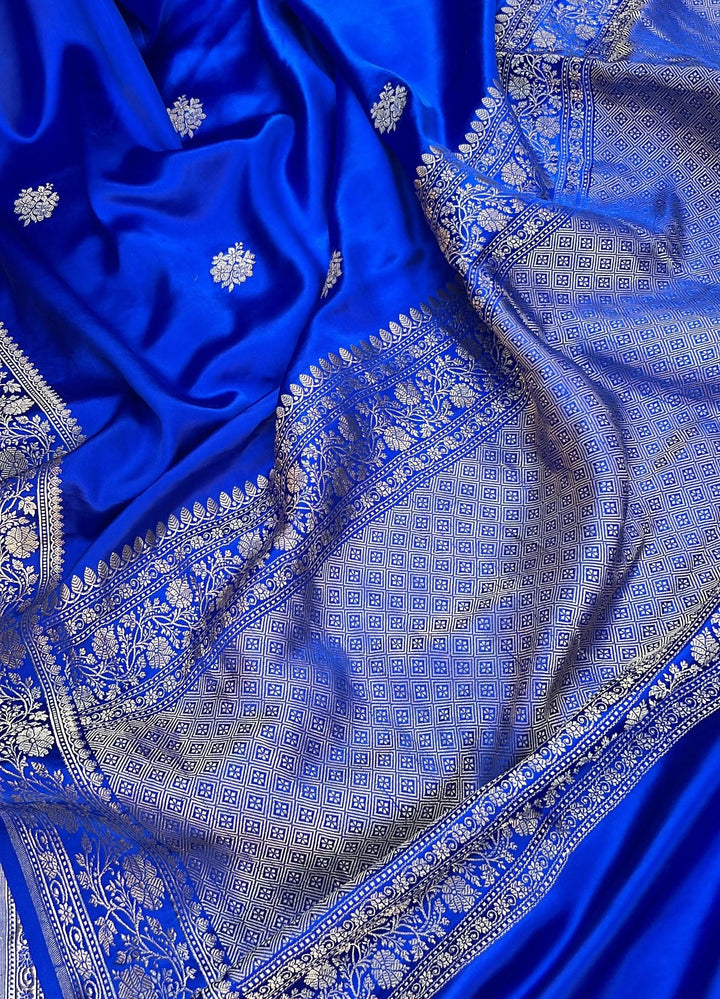 Royal Blue Pure Mashru Silk Handloom Banarasi Saree