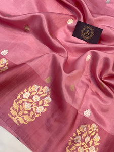 Pastel Pink Pure Banarasi Handloom Silk Saree - Aura Benaras