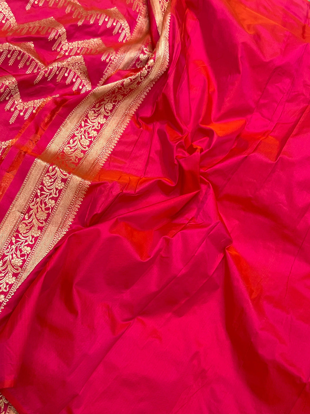 Orangish Pink Pure Banarasi Handloom Katan Silk Saree - Aura Benaras