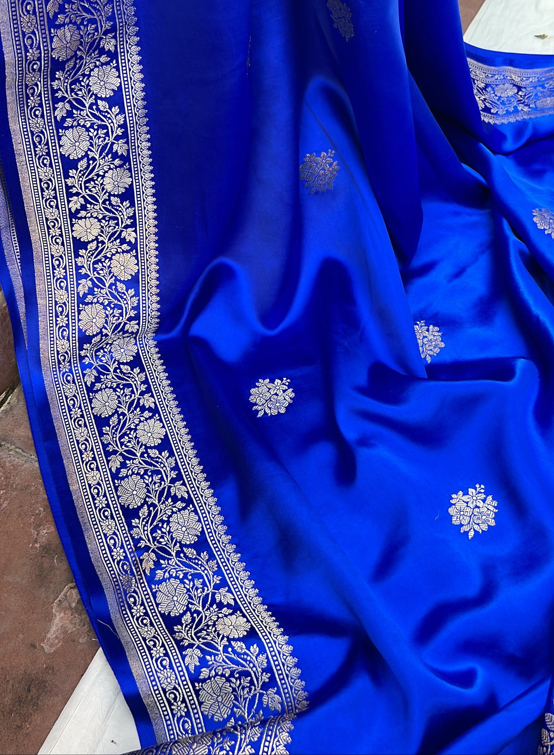 Royal Blue Pure Mashru Silk Handloom Banarasi Saree