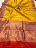 Yellow Pure Banarasi Handloom Silk Saree - Aura Benaras