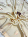 Cream Pure Banarasi Handloom Silk Saree - Aura Benaras