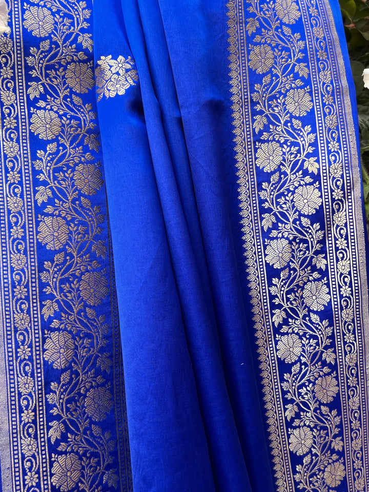 Royal Blue Pure Mashru Silk Handloom Banarasi Saree