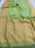 Pista Green Handloom Pure Khaddi Georgette Silk Saree - Aura Benaras