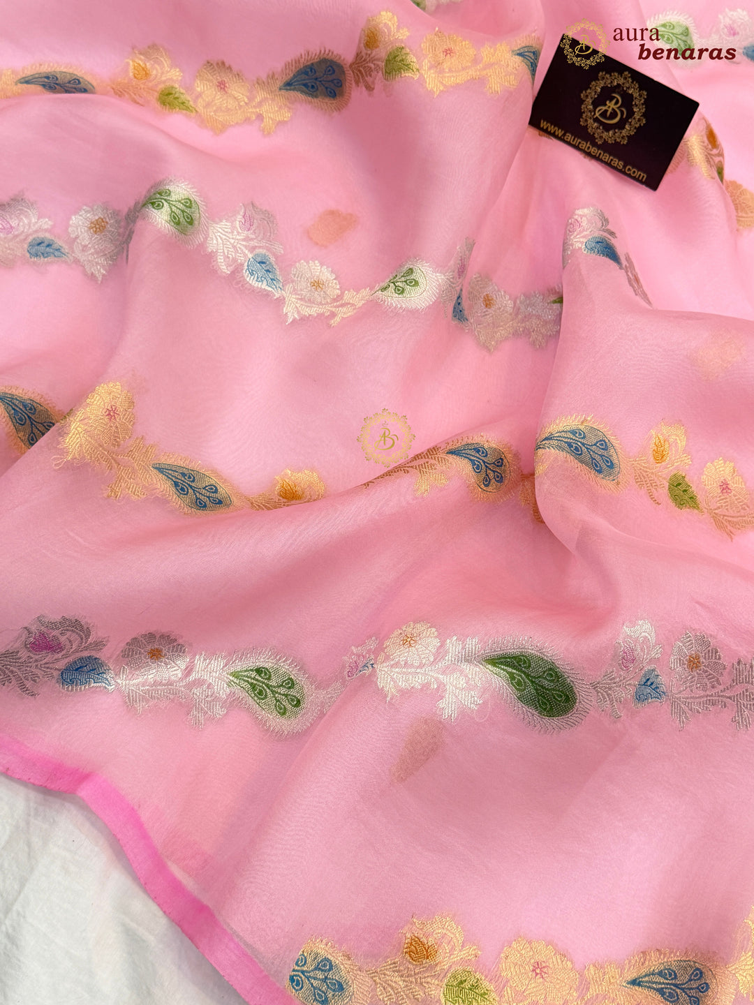 Baby Pink Rangkaat Banarasi Handloom Kora Silk Saree 