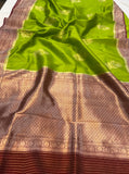 Parrot Green Pure Banarasi Handloom Silk Saree - Aura Benaras