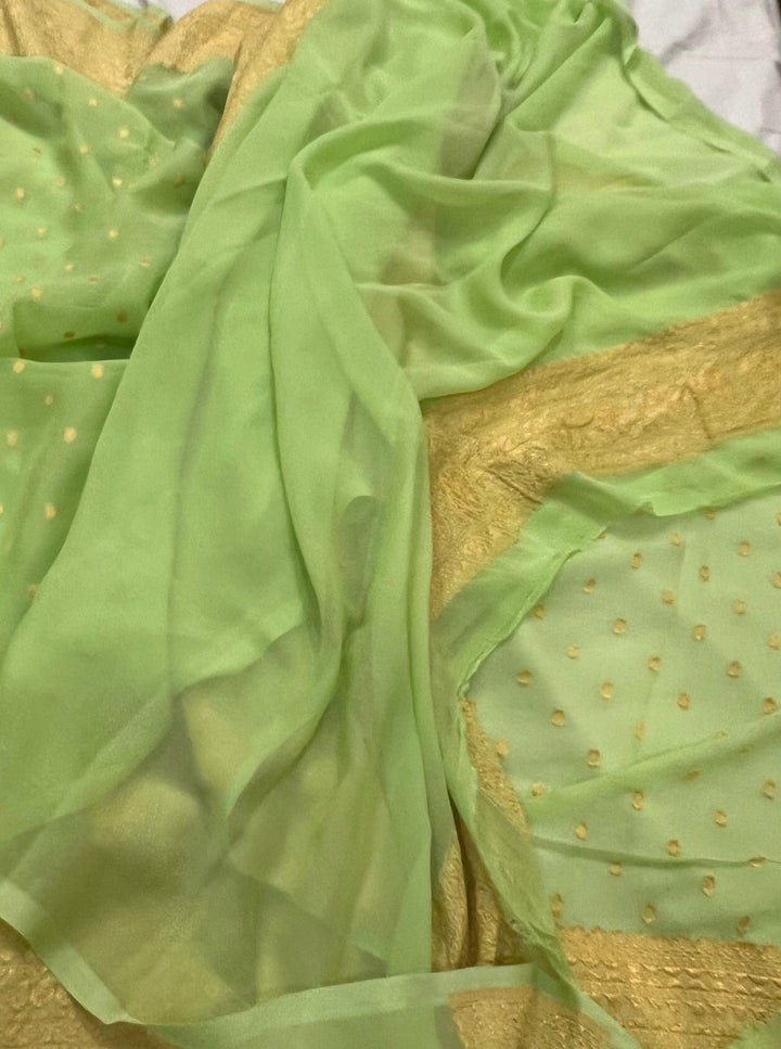 Pista Green Pure Banarasi Khaddi Georgette Saree - Aura Benaras