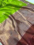 Parrot Green Pure Banarasi Handloom Silk Saree - Aura Benaras