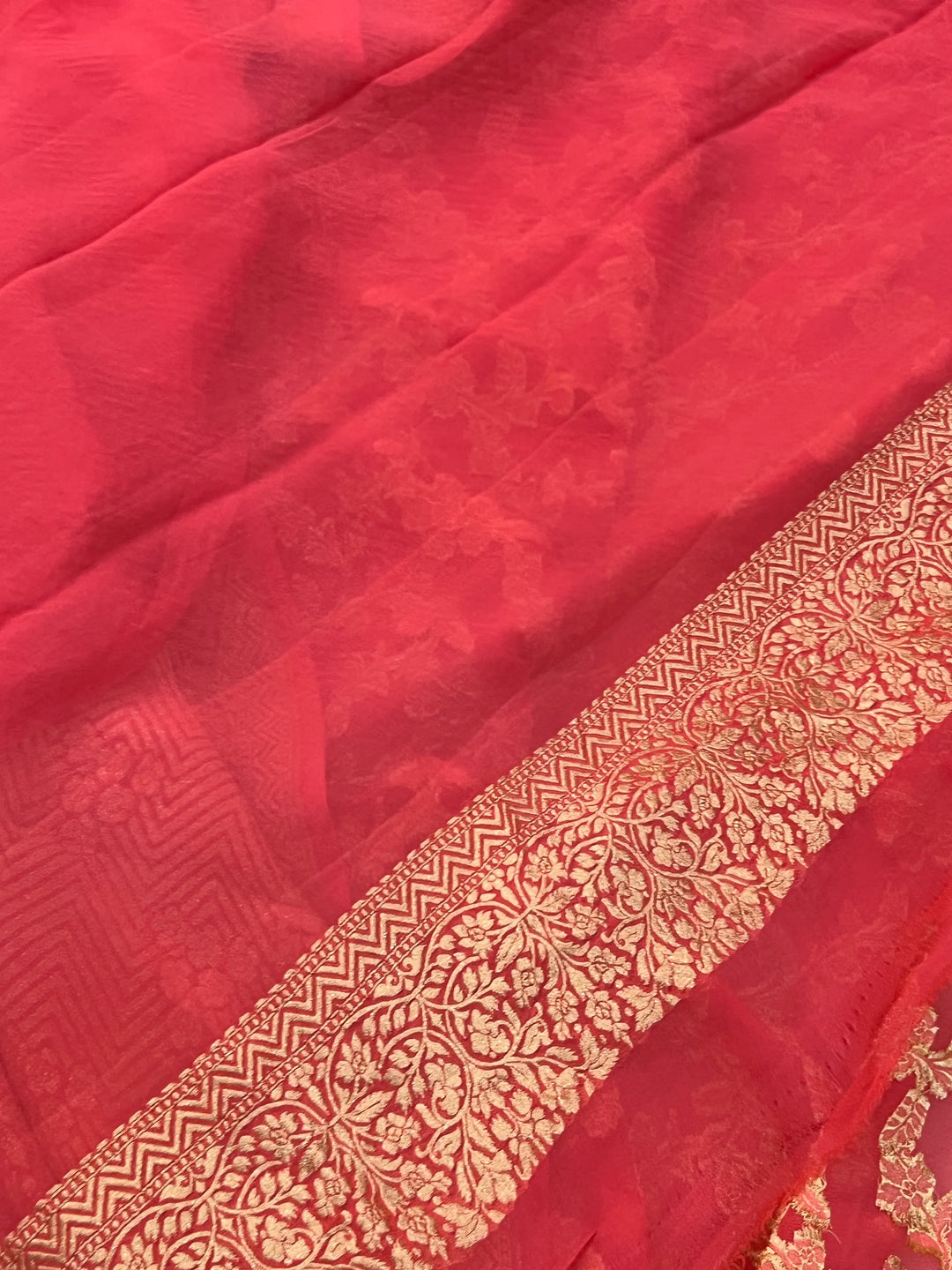 Peach Pure Banarasi Handloom Khaddi Georgette Saree