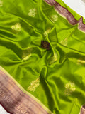 Parrot Green Pure Banarasi Handloom Silk Saree - Aura Benaras