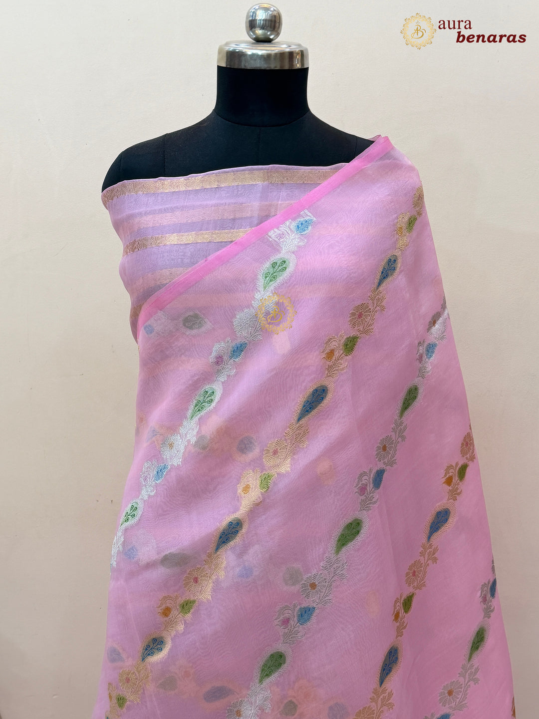 Baby Pink Rangkaat Banarasi Handloom Kora Silk Saree 