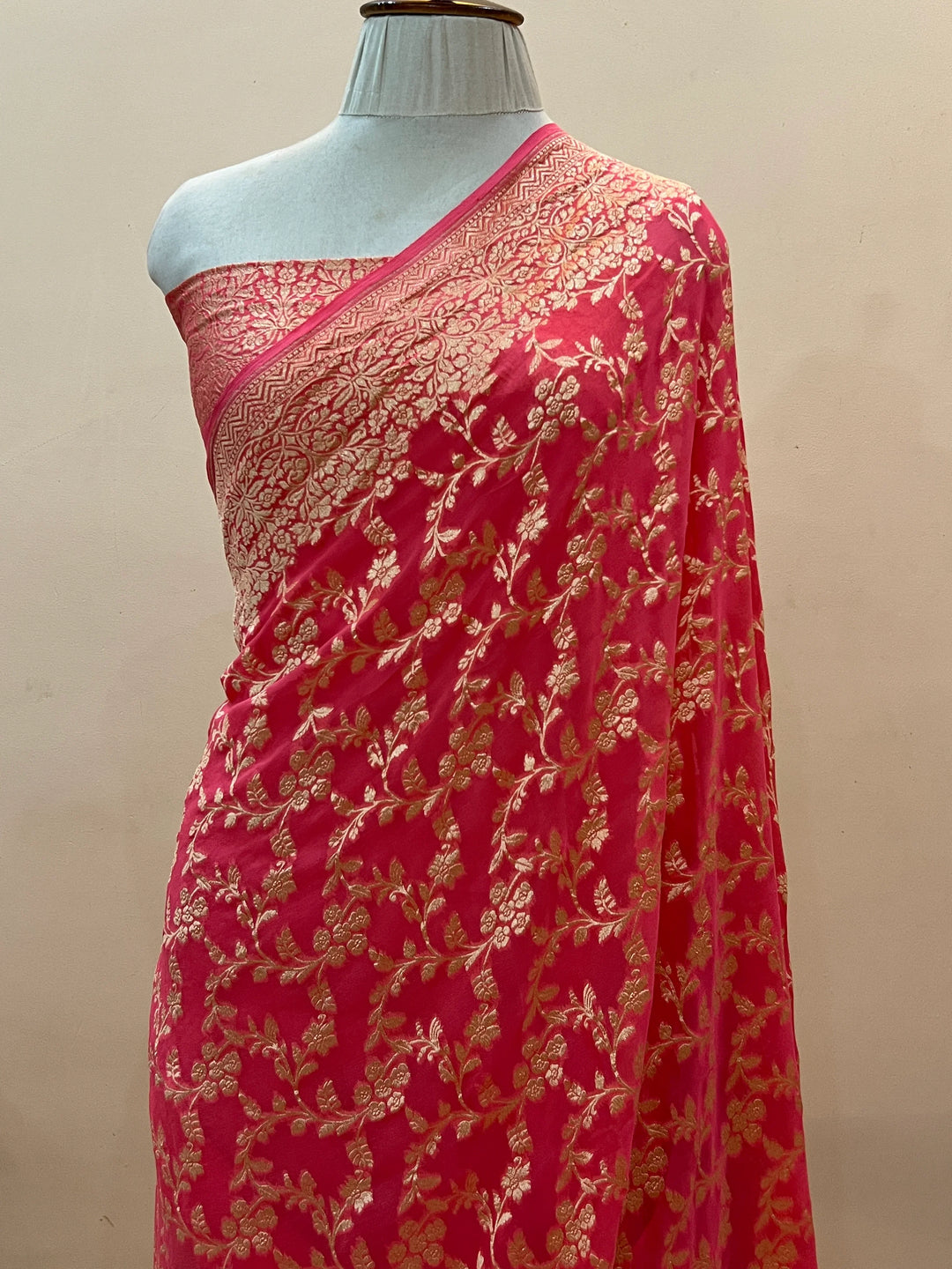 Peach Pure Banarasi Handloom Khaddi Georgette Saree