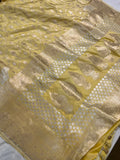 Pale Yellow Pure Banarasi Handloom Katan Silk Saree - Aura Benaras