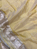 Pale Yellow Pure Banarasi Handloom Katan Silk Saree - Aura Benaras