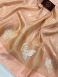 Peach Pure Banarasi Handloom Silk Saree - Aura Benaras