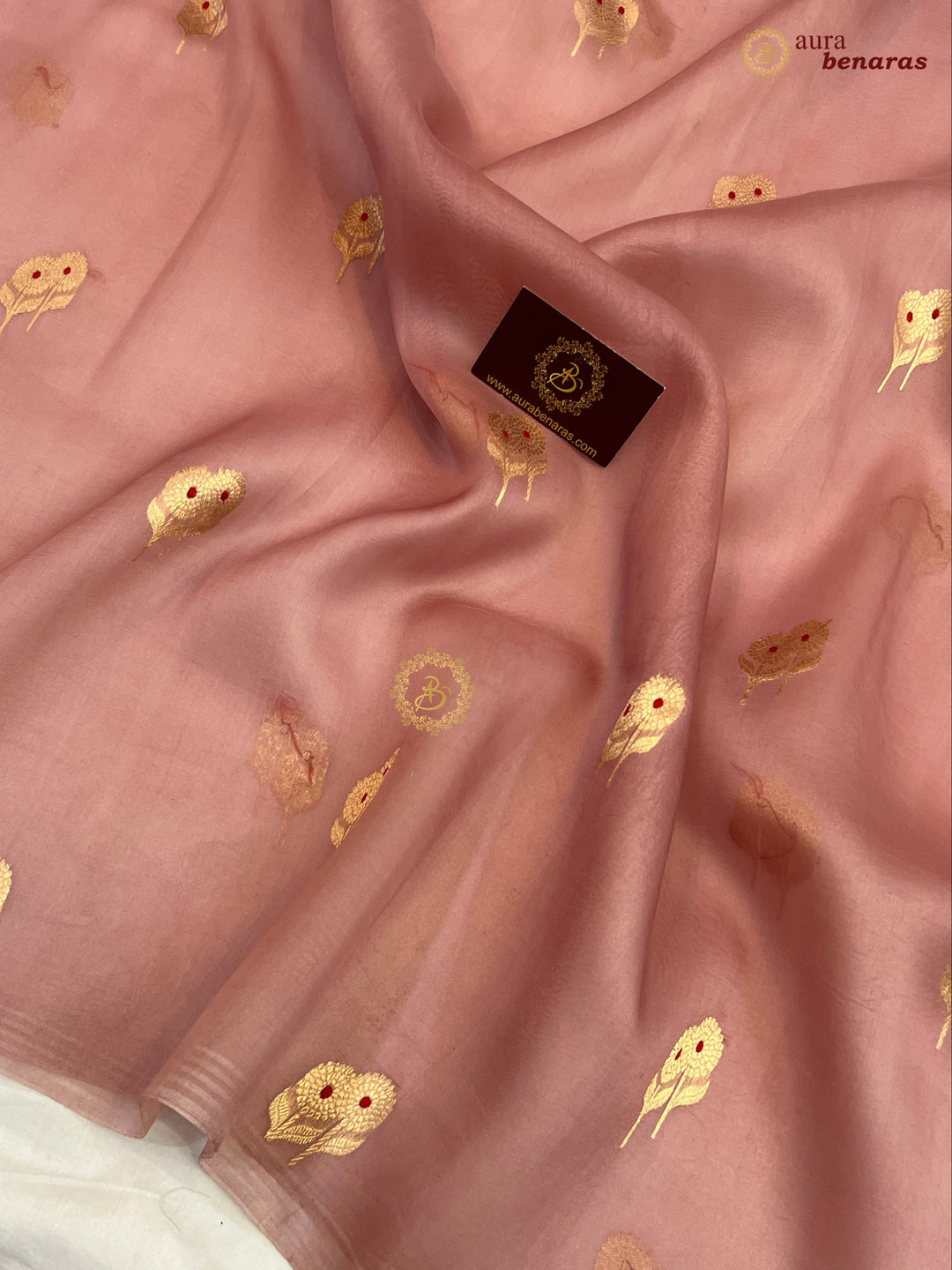 Old Rose Kora Silk Banarasi Saree with Meenakari Butis