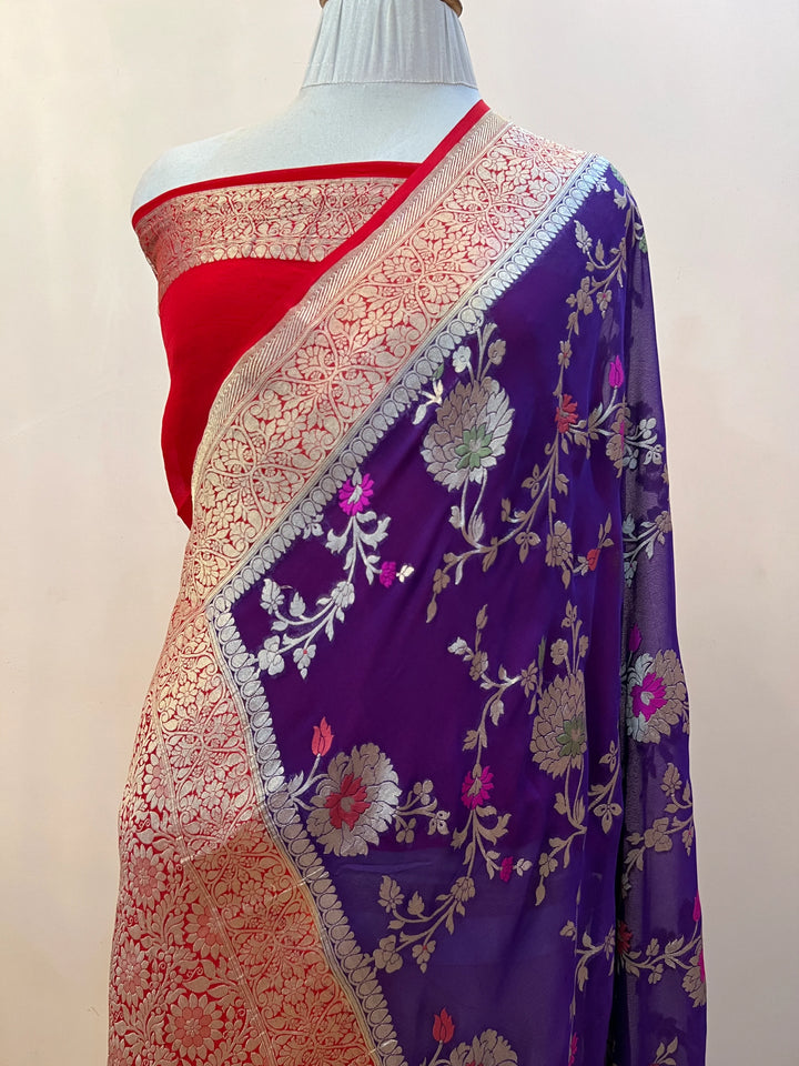 Purple Banarasi Khaddi Georgette Saree