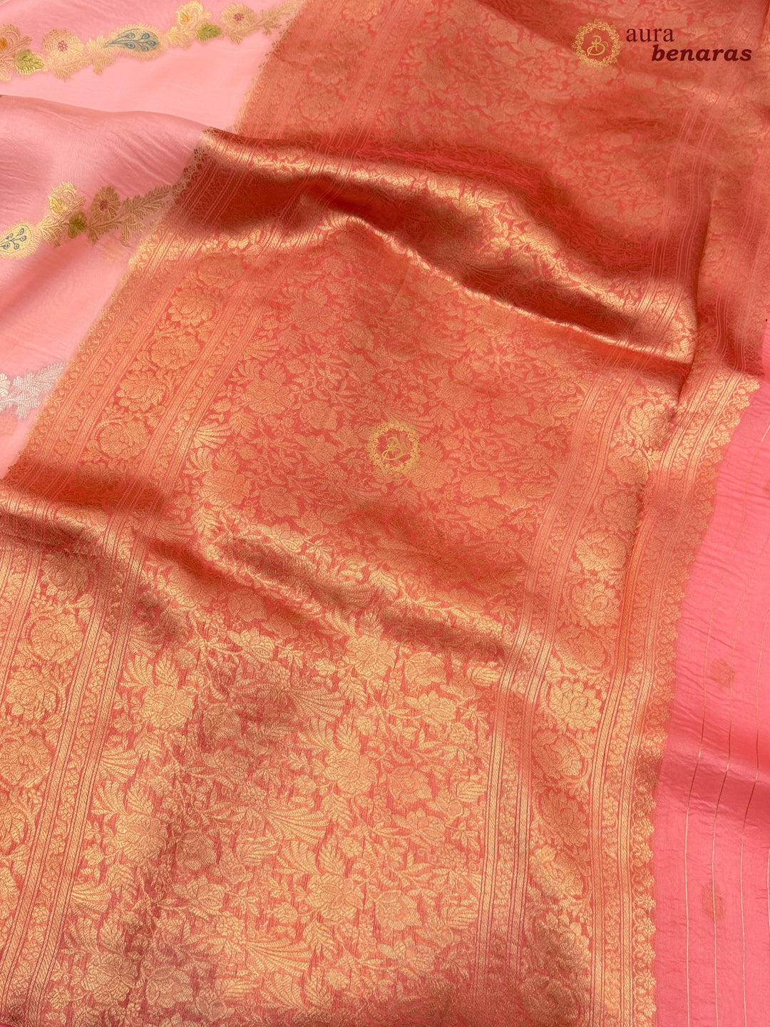 Pastel Peach Rangkaat Banarasi Handloom Kora Silk Saree 