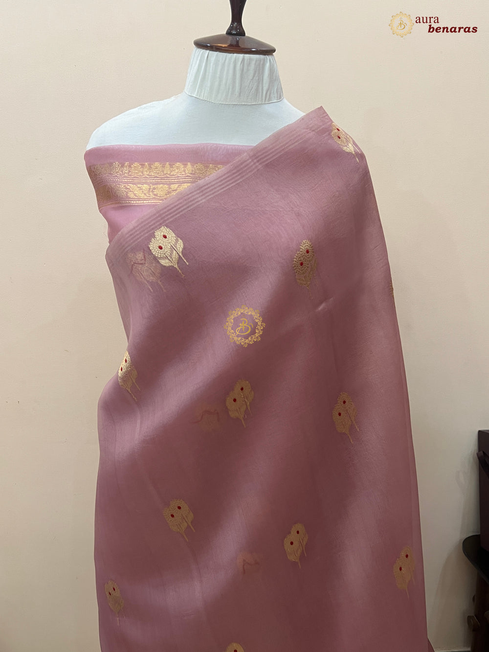 Old Rose Kora Silk Banarasi Saree with Meenakari Butis