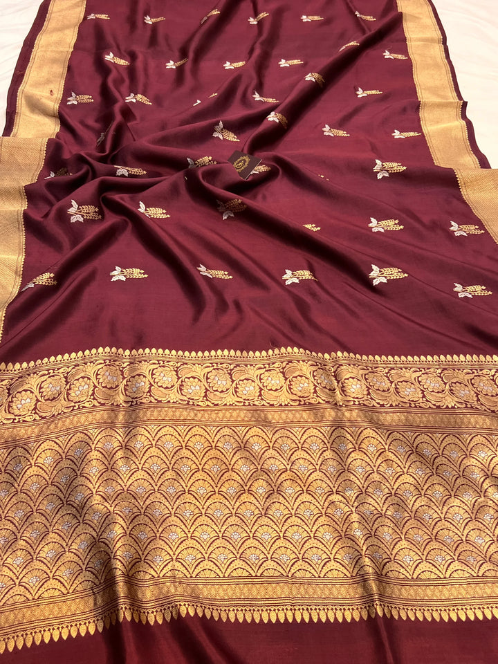 Brown Pure Silk Handloom Banarasi Saree