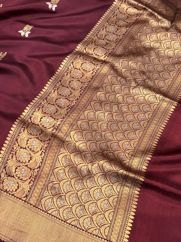 Brown Pure Silk Handloom Banarasi Saree