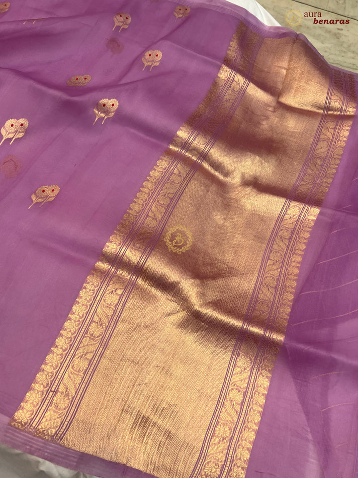 Lavender Kora Silk Banarasi Saree with Meenakari Butis
