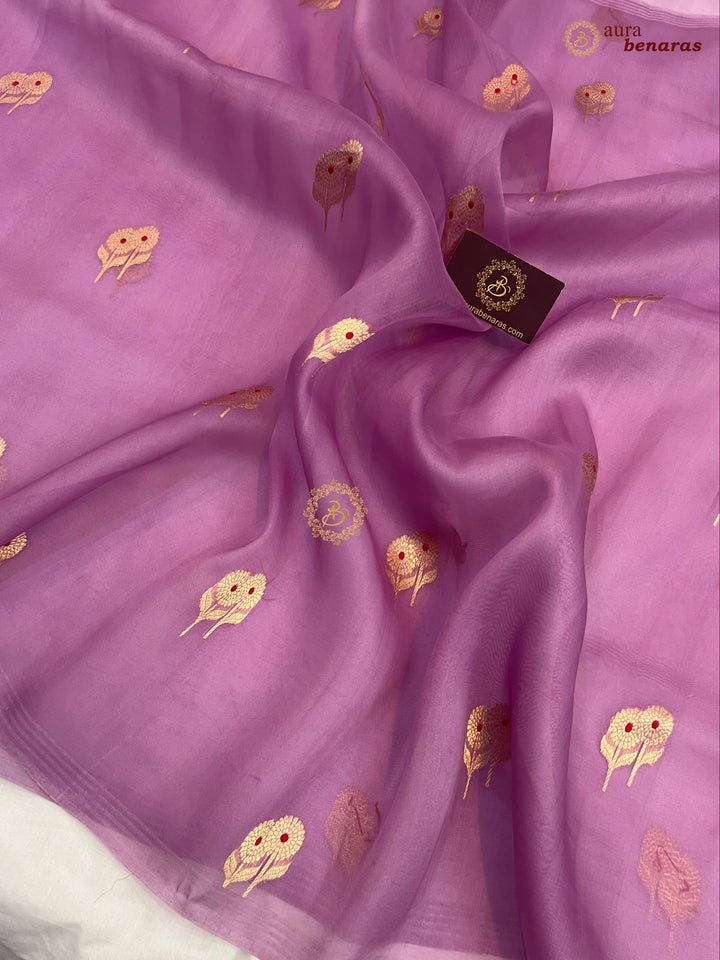 Lavender Kora Silk Banarasi Saree with Meenakari Butis