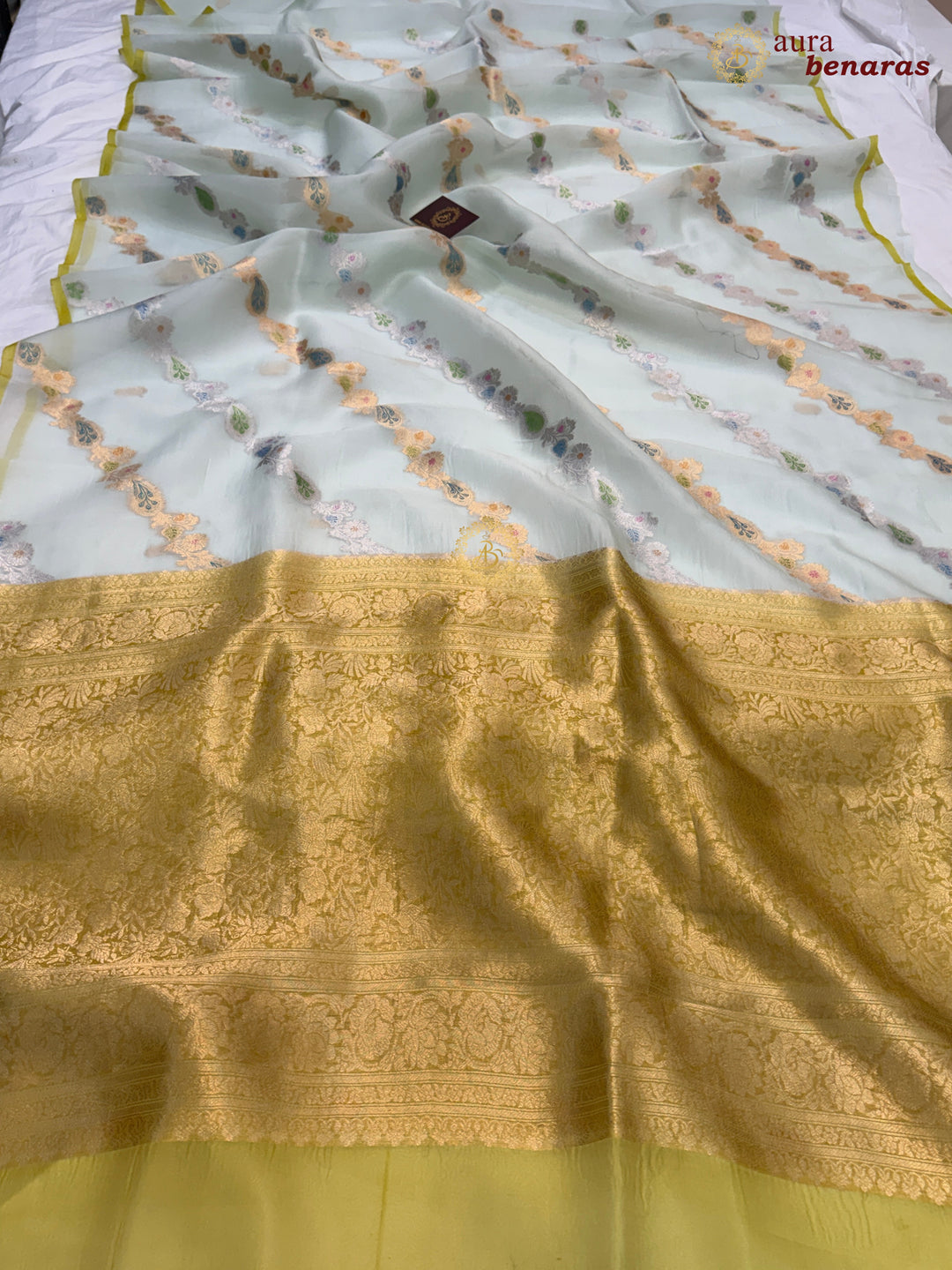 Pale Blue Rangkaat Banarasi Handloom Kora Silk Saree 