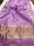 Lavender Banarasi Handloom Kora Silk Saree - Aura Benaras