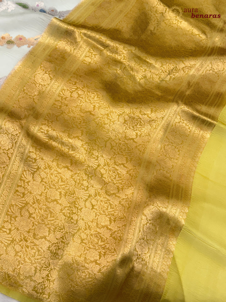 Pale Blue Rangkaat Banarasi Handloom Kora Silk Saree 