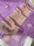 Lavender Banarasi Handloom Kora Silk Saree - Aura Benaras